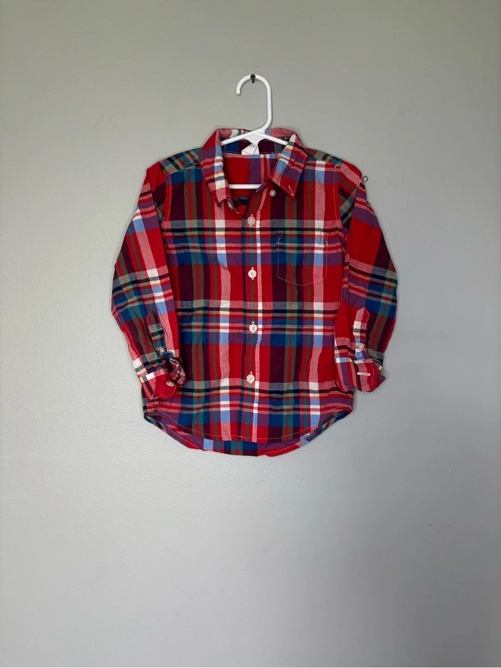 GAP Red Plaid Button-Down Shirt with Blue and Green Stripes 3T